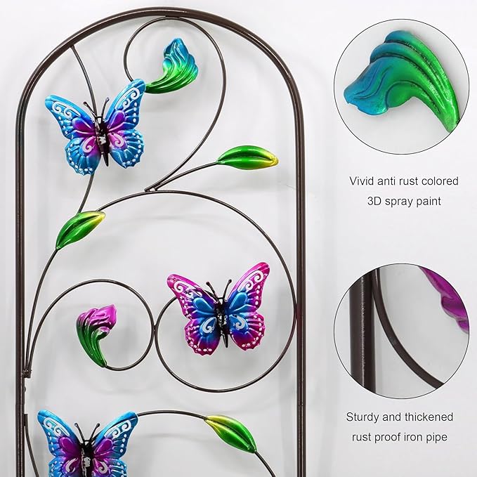 WAIU 2 Pack Butterfly Metal Garden Trellis for Climbing Plants Decorative Outdoor Trellis for Flowers Rustic Garden Decor for Patio Lawn Yard Backyard