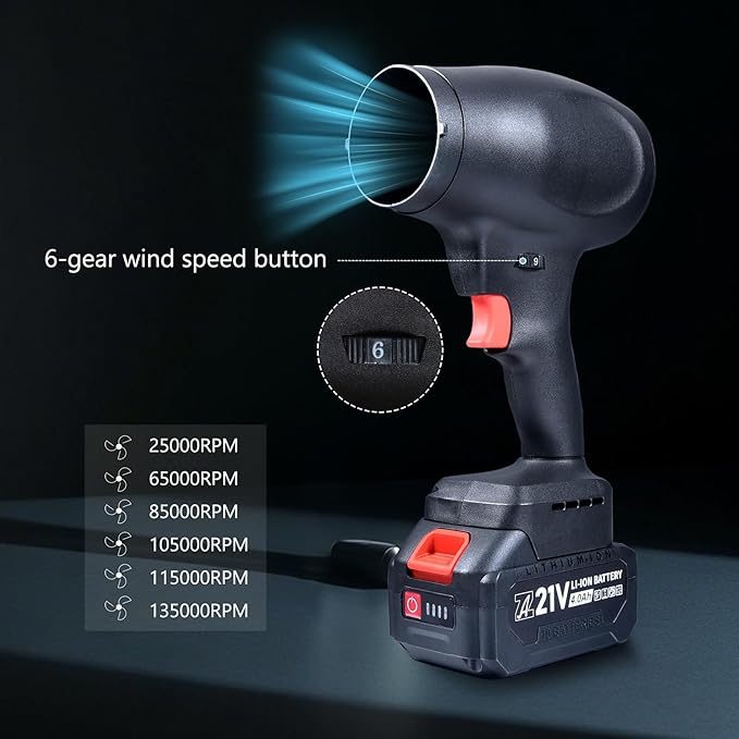 mini Cordless Dry Blower Small Leaf Blower Turbo Blades130000RPM with 2 Batteriesfor Blowing dust Leaves Keyboards mainframes car Indoor Outdoor Lightweight