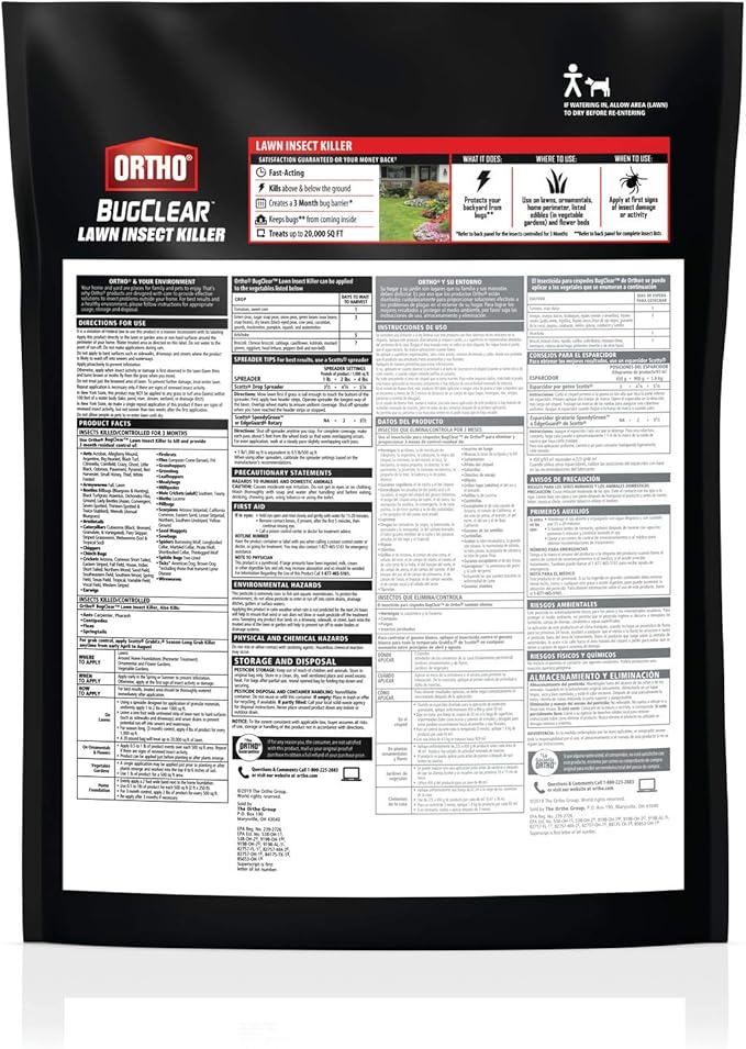 Ortho BugClear Lawn Insect Killer - Kills Ants Ticks Armyworms Sod Webworms Fleas and Spiders in Your Yard Fast-Acting Kills By Contact Above and Below the Ground 20 lb.