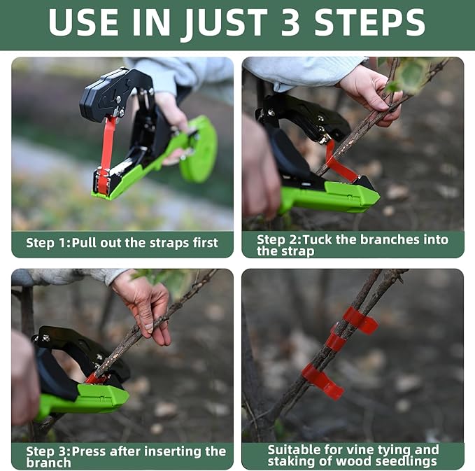 Suca Plant Tying Machine Lightweight Plant Tying Tape Tool to Tie Up Vine Quickly Tie Tapener Gun with Tapes and Staples Green