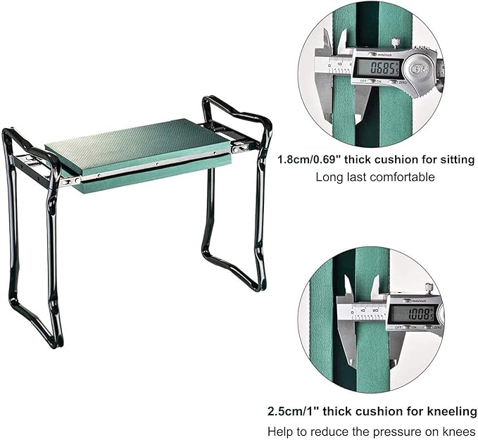 Foldable Garden Kneeler and Seat 2 in 1 Folding Stool with Large Tool Pouches Portable Foam Kneeling Pad Padded Seat Space Saving