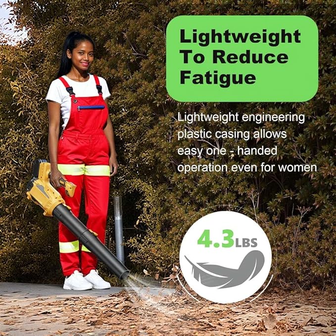 Leaf Blower Cordless 21V Powerful Electric Leaf Blower with Batteries and Charger 5 Speed Modes Lightweight LeafBlowers for Lawn CareBlowing LeavesDust Snow (Yellow)