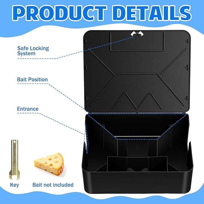 2 Pack Rat Bait Station Traps - Reusable Rodent Stations for Indoor Outdoor Garden Warehouse Garage Weather‑Resistant Mouse Station Box to Fix Bait Block Keeps Rats Away Pets Safe Dual-Entry Tunnel