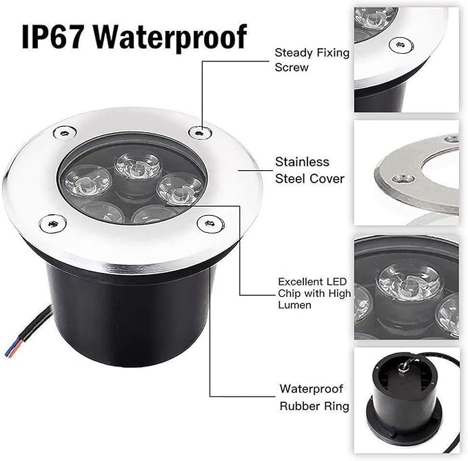 4PCS Landscape Lights - 5W Outdoor Buried Lights Round Garden Floor Lamp IP67 Waterproof Spotlight LED Path Light Walkover Outdoor Decorative LED Spotlights(Natural Light24V)