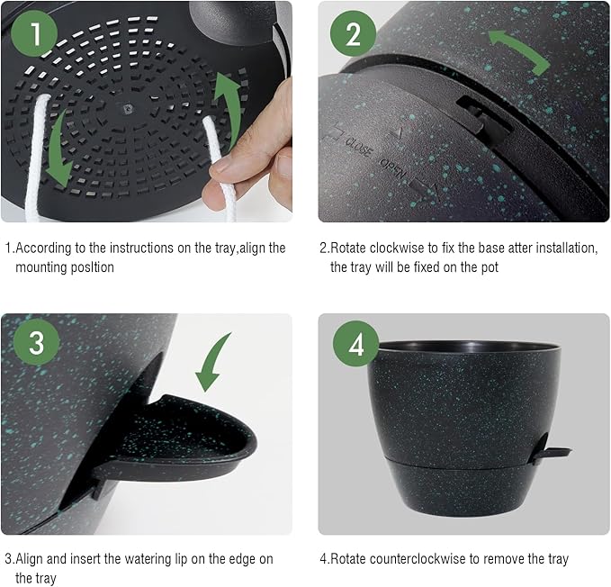 Large Self Watering Pots 12/10/9 Plastic Planters with High Drainage Holes and Deep Reservoir for Indoor Outdoor Garden Plants and Flowers Black with Green Speckles