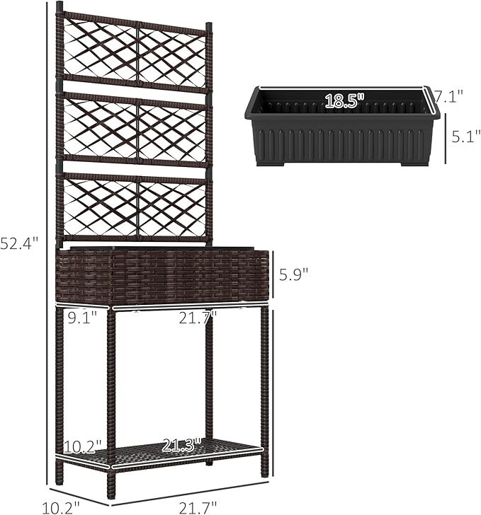 Freestanding Rattan GBoxOutdoor Wicker Planter with for Climbing Plantswith Storage Shelf
