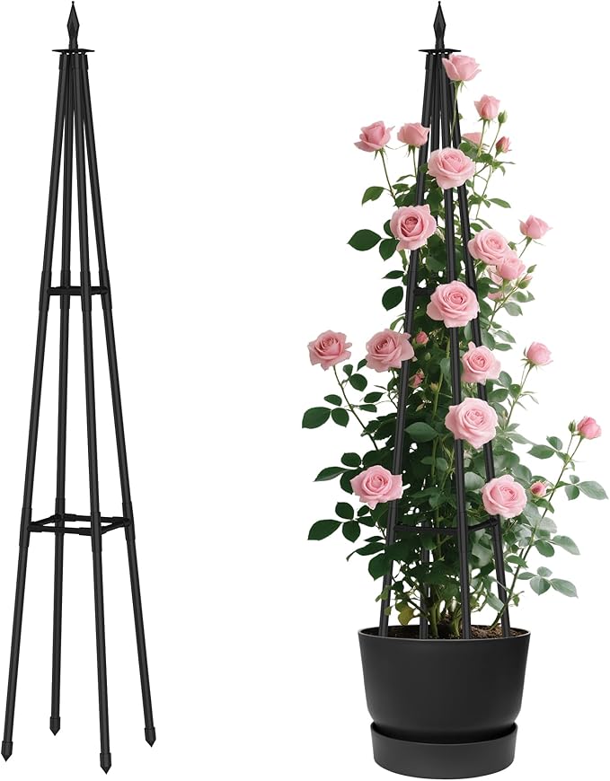 4 FT Obelisk Trellis for Climbing PlantsGarden Trellis with Extra Thickened Plastic-Coated Metal Pipes Outdoor &amp Indoor Garden Support for Potted Plants Black