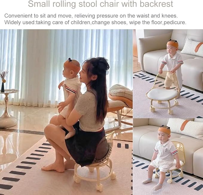 360 Degree Rotating Acrylic Plastic Rolling Stool for Home Garden Office and More Adjustable Height Rolling Stool with Smooth Wheels
