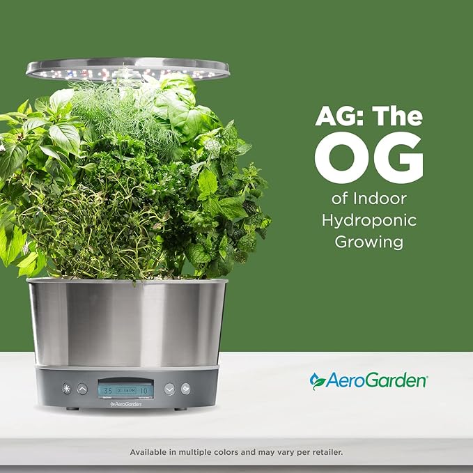 AeroGarden Harvest Elite 360 Indoor Garden Hydroponic System with LED Grow Light and Herb Kit Holds up to 6 Pods White