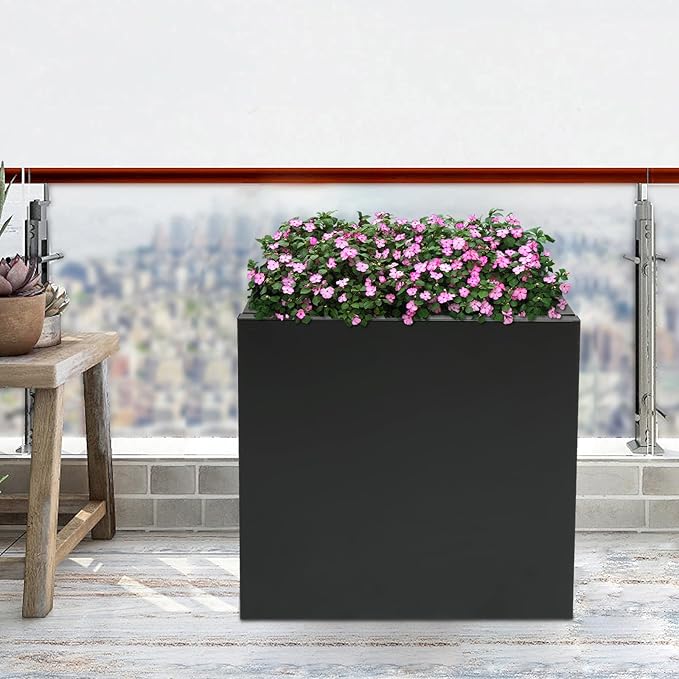 16 L x16 W x16 H Metal Flower Boxes Planter Boxes Outdoor Raised Garden Bed Indoor Outdoor Planting Bed Black Square Planter Box for Patios Lawn Yard Decor Storage