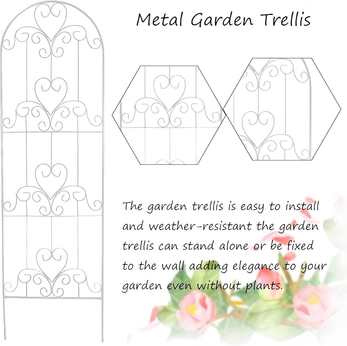Metal Garden Trellis 59x18″ Climbing Plant Trellis Climbing Rose Garden Trellis Plant Support Stakes for Lawn Backyard Patio White