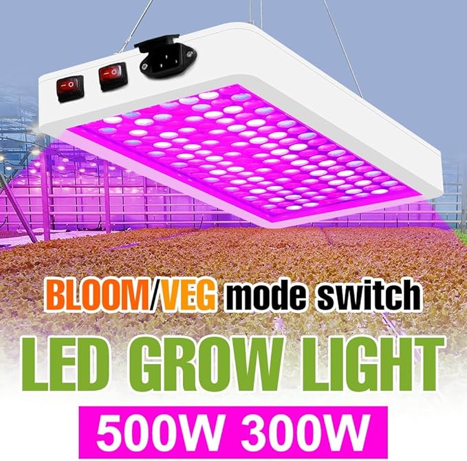 500W LED Plant Gorwing Light Full Spectrum Planting Panel Lamps Veg/Bloom 2Modes AC100-277V Indoor Seed Fill Lamp Red Blue Potted Vegetables UV IR Greenhouse Tent Hydroponic Lighting with Hook US Plug