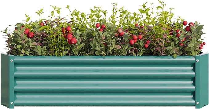Donext Metal Raised Garden Bed Rectangle Raised Planter 4×2×1ft for Flowers Plants Vegetables Herb Veezyo Green