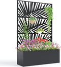 Large Metal Raised Garden Bed Planter Box with Trellis – Deep 15.8 for Climbing Plants Vegetables Privacy Screen Drainage Holes Modern Outdoor – 118x40x180cm Palm Leaf Design
