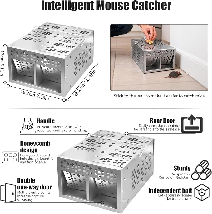 Eaglever Mouse Trap Eaglever Rat Trap Stainless Steel Automatic Mousetrap Automatic Rat Trap Automatic Mouse Trap Easy to Set Mice Catcher for Indoor and Outdoor (New Upgraded Version(1 PCS))