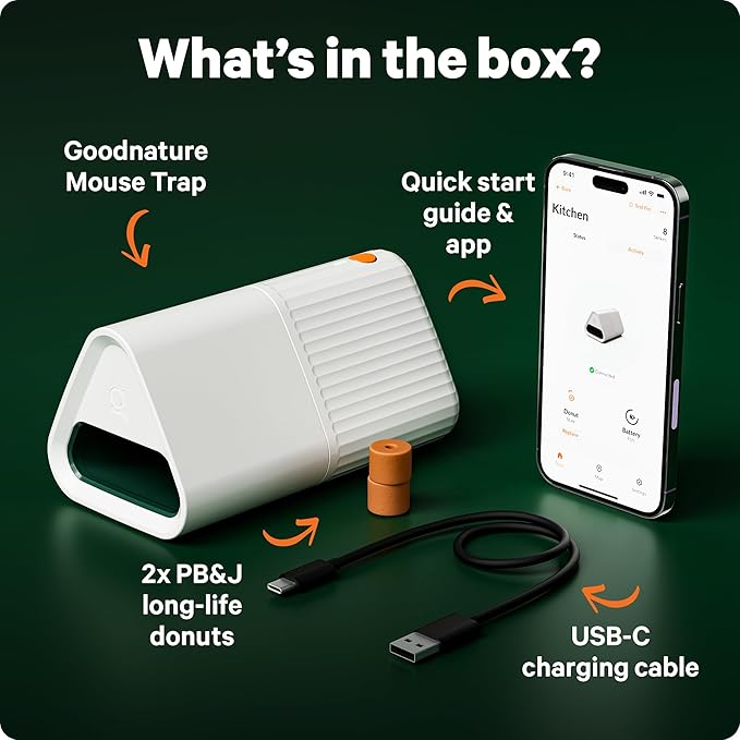 Goodnature Mouse Trap Self-Resetting Rechargeable Toxin-Free Pet &amp Kid Safe Indoor Use Bluetooth Connected App Compatible Ideal for Home Kitchen &amp Food Areas