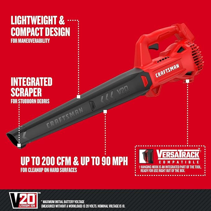 CRAFTSMAN V20 Cordless Leaf Blower Hard Surface Blower Bare Tool Only (CMCBL710B)