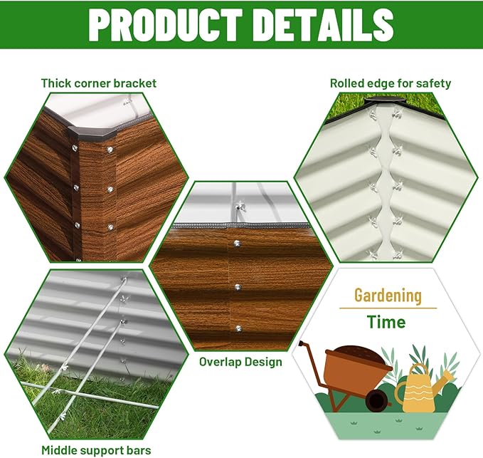 SnugNiture Galvanized Raised Garden Bed 4x4x2FT Outdoor Large Metal Planter Box Steel Kit for Planting Vegetables Flowers