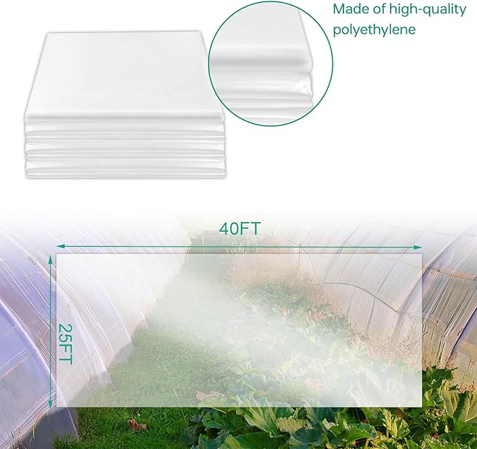 10x26ft Clear Greenhouse Film 6 Mil Heavy Duty Covering with Anti-Drip &amp Anti-Aging 90% Light Transmission Tear-Resistant for DIY Gardening Agriculture and Outdoor Use