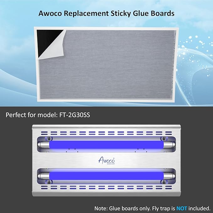 Awoco 10 Pcs of Replacement Sticky Paper Type G Glue Boards for FT-2G30SS Wall Mount Sticky UV Fly Trap Lamp 16-3/4 x 9