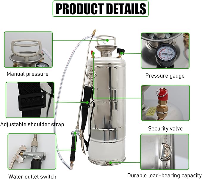 HOSTIC 3.5 Gallon Stainless Steel Sprayer Hand Pump Sprayer with Pressure Gauge Valve Adjustable Nozzle for Gardening Lawn and Cleaning