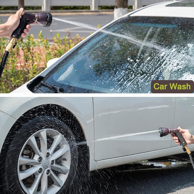 FANHAO Heavy Duty Garden Hose Nozzle 100% Metal Water Nozzle with 8 Adjustable Spray Patterns High Pressure Hose Sprayer with Non-Slip Grip for Watering Plants &amp Lawns Washing Cars &amp Pets -