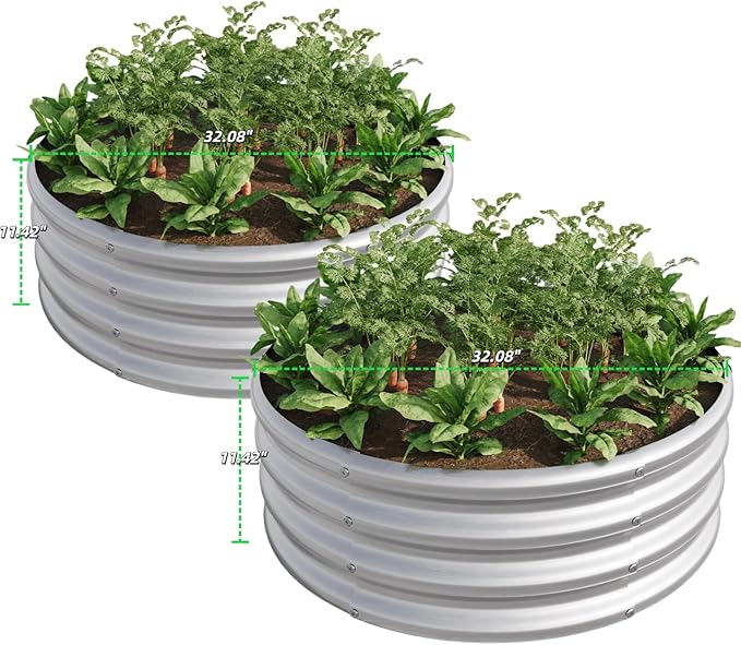 2PCS 32.08*11.4 Tall Round Raised Garedn BedMetal Raised Beds for Vegetables Outdoor GRaised Planter Box Backyard Patio Planter Raised Beds for Flowers Herbs Fruits Silver