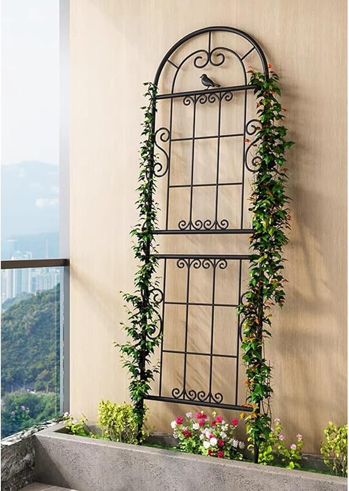Metal Garden Trellis for Climbing Plants Plants Support Sturdy Garden Trellis for Potted Climbing Vine Indoor Outdoor - Black White(Color:BlackSize:185 * 52cm/72.8 * 20.5in)