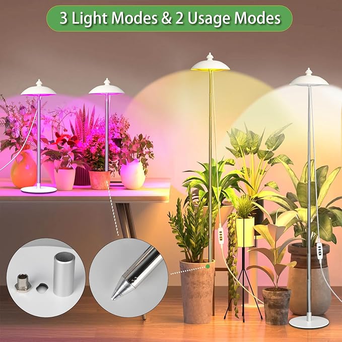 LED Floor Grow Lights for Indoor Plants Corner Stand Full Spectrum Plant Growing Lamp 10 Dimmable Levels Auto 3/6/9/12H Timer Grow Light Height Adjustable for Large Tall Plants