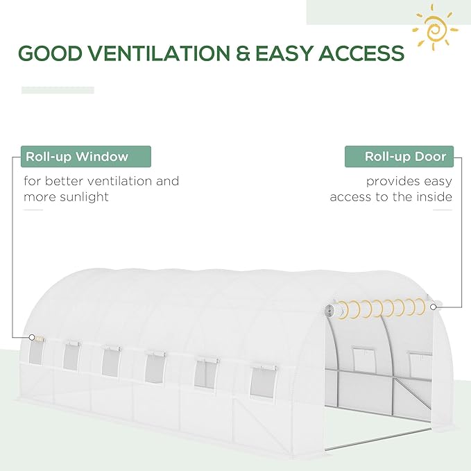 20'x10'x7' UV Resistant Weatherproof PE Greenhouse Replacement Cover with 12 Windows Rollup Zipper Door White