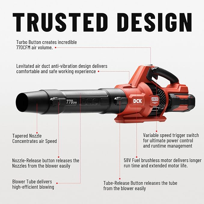 58V Cordless Leaf Blower Brushless 770 CFM 180MPH Power Variable-SpeedElectric Blower with 4Ah Battery and 5A Fast Charger for Lawn Care Yard Outside(KDLB58211BDM)