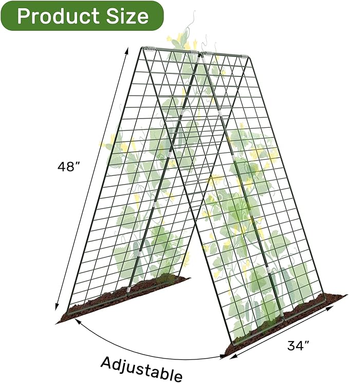AGTEK 34 x 48 Foldable Cucumber Trellis with Garden Stakes and Zip Ties Plant Support A Frame Metal Trellis for Climbing Plants Cucumber Vegetable Flowers