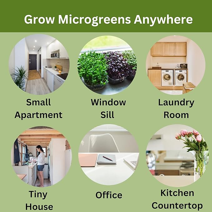 Complete Home Microgreens Kit - Indoor Garden System - Includes 2 Sets of Reusable Trays Spray Mister 2 pkgs of Hydroponic Growing Medium Organic Radish and Broccoli Seeds