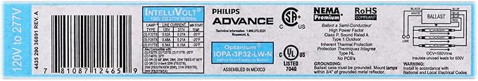 Advance IPOA-3P32-LW-N Optanium Ballast 3-Lamp F32T8 32W T8 120/277V