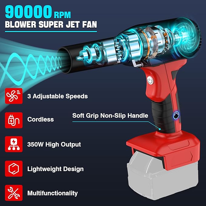 500W Cordless Air Duster for Milwaukee 18V M18 Battery 400G High Power Wind Speed Compressed Air Blower Rechargeable Electric Jet Dry for Keyboard PC Electronics Cleaning Replace Canned Air