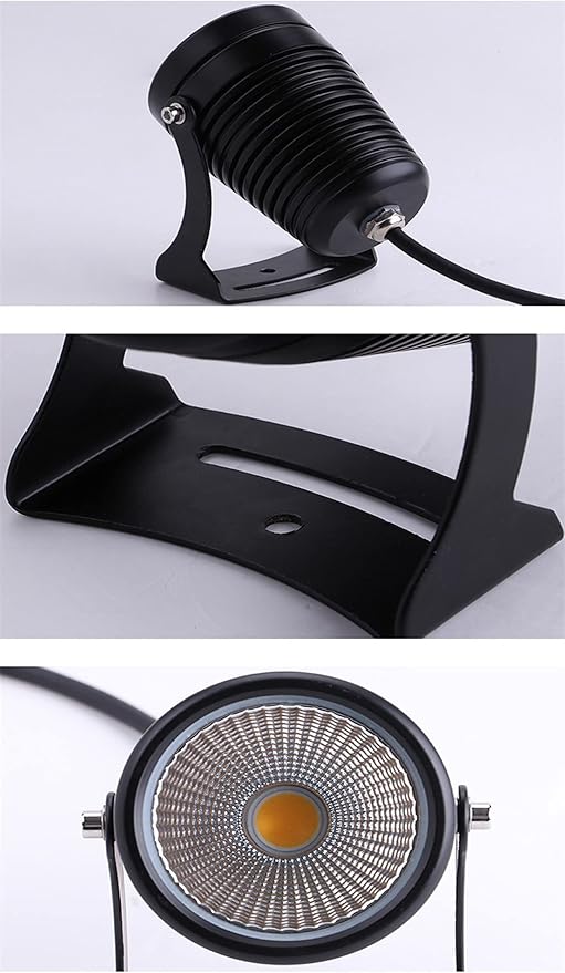 Kiven IP65 Waterproof LED Landscape Accent Uplight Black Decorative Spotlight Lamp with Plug-in Cord and Timer for Indoor Outdoor Plants Yard Advertising Board (10W 3000K Cool White)