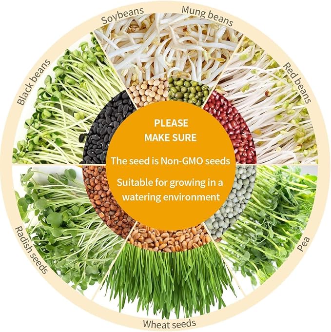 Bean Sprouts Machine Seed Sprouter Kits LED Display Time Intelligent Automatic Bean Sprouts Maker 2 Layers Function Large Capacity Seed Grow Also for Radish Alfalfa Wheatgrass Broccoli Sprouts