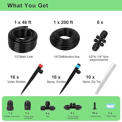 Drip Irrigation System Kit – 2026 New Quick-Connect Garden Watering System with 46FT 1/2'' Tubing Automatic Watering &amp Misting System for GreenhousesYardsLawnsGardens Raised Beds