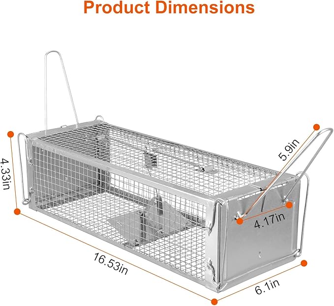 Moclever Humane Rat Trap Cage Dual Door Live Rat Traps Humane Live Rodent Dense Mesh Trap Cage Zinc Electroplating Mice Mouse Control Bait Catch with 2 Detachable U Shaped Rod for Small Animals