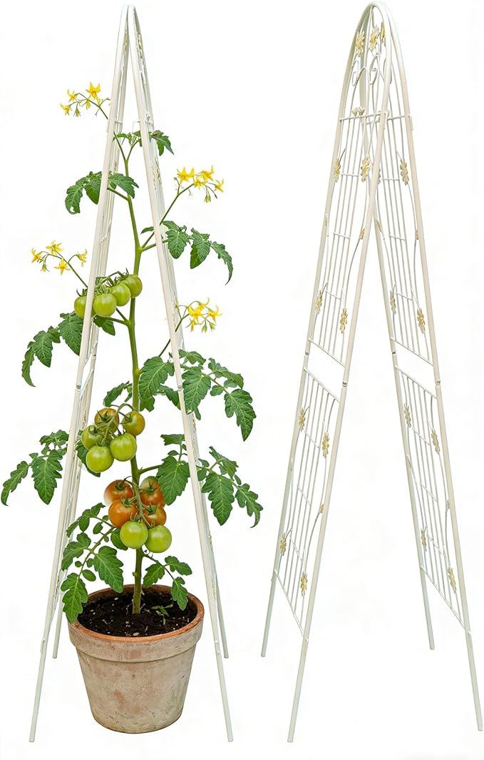 2 Pack Large Garden Trellis 71 H x 19.7 W Heavy Duty Rustproof White Iron Plant Trellis for Potted Plant Support Metal Climbing Rose Trellis Vine Vegetable Cucumber