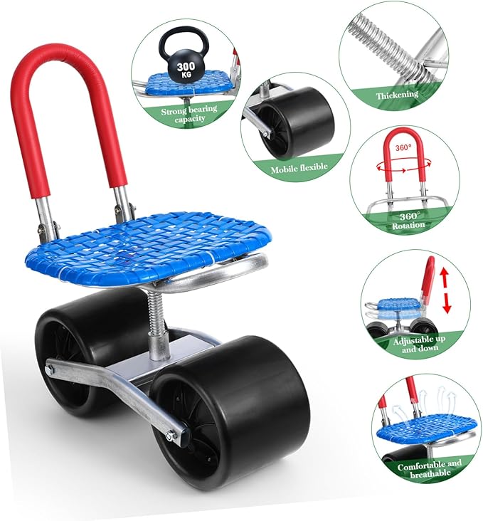 Height Adjustable Swivel Garden Stool with Wheels Portable Folding Gardening Chair for Compact Design for Outdoor Use Gardening Tool for Comfort and Convenience