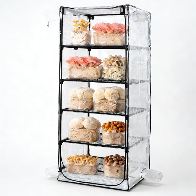 Mushroom Grow Tent Martha Tent for Mushrooms Growing kit Small Greenhouse Indoor Mushrooms Growing Supplies Mini Greenhouse Indoor Grow Cabinet Including Trays (Mushroom Grow Tent)