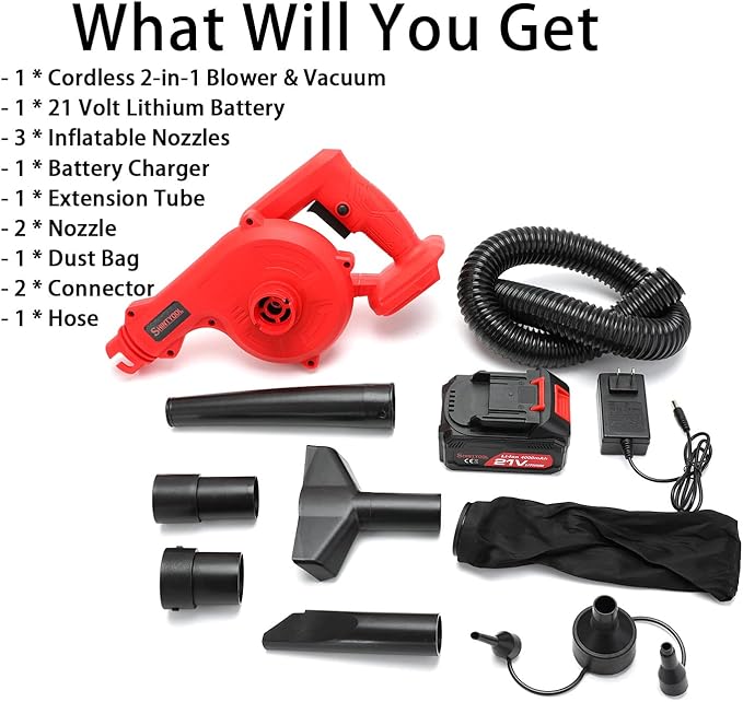 Mini Leaf Blower Red2-in-1 Cordless Small Blower with 4.0Ah Battery and Charger21v Blower for InflatingBlowing LeafClearing Dust &amp Small TrashCar by SHINTYOOL