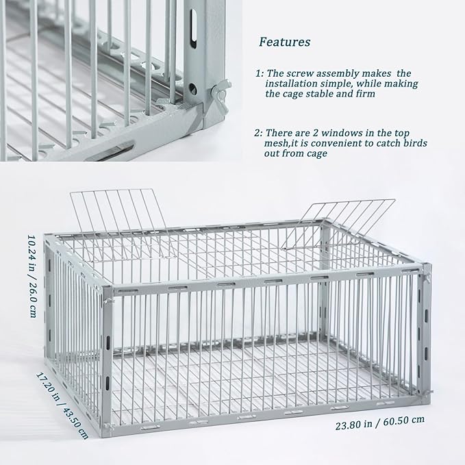 Pigeon Trap with Escape-Proof DesignPigeon Cage with One-Way EntryIdeal Pigeons CoopChicken and Bird Trap CagePortable &amp Easy AssemblyUnharmful Made of High-Strength Iron with Anti-Rust Paint