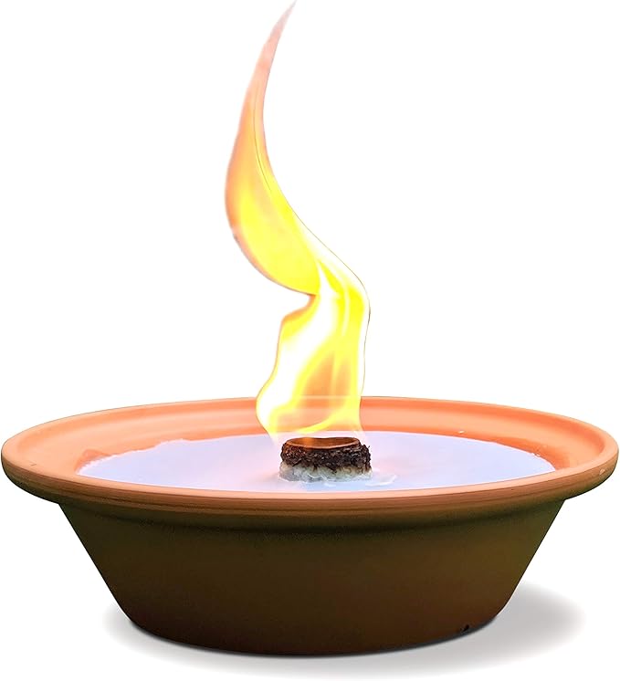Hyoola 5 Hour Outdoor Firebowl Candle - Unscented Large Flame Wick in Terra Cotta Bowl - Insect and Mosquito Repellent Effect - for Table Patio Yard Camping Outdoors - Blue.