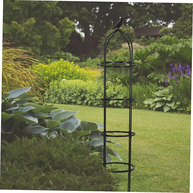 POPETPOP Metal Garden Trellis Heavy Duty Obelisk Plant Support for Roses Cucumbers Bird Motif Decorative Climbing Frame