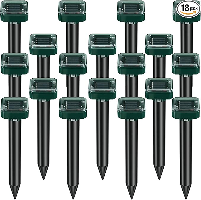 18 Pcs Mole Repellent for Lawns Solar Powered Mole Repeller Ultrasonic Gopher Repellent Waterproof Outdoor Snake Stakes Spikes for Yard Garden Gophers Groundhogs Voles Rodent (Small)