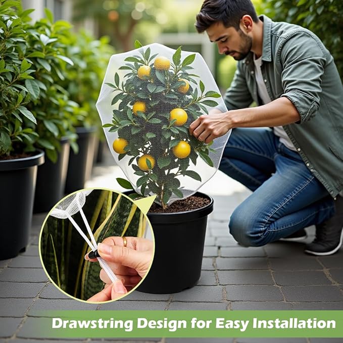 12-Inch Reusable Nursery Pots with Durable Bird Netting Covers for Outdoor/Indoor Plants 5-Gallon Garden Pots &amp Bird Netting for Garden Protection Bundle Gardening Gifts for Women (5-Pack)