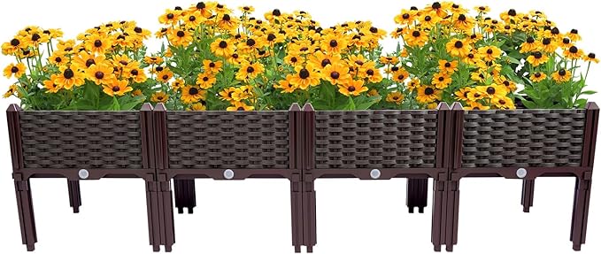 Raised Garden Bed for Outdoor Planter Boxes Outdoor for Flowers Raised Garden Box for Vegetables Herbs Patio Balcony Backyard 4 Pack