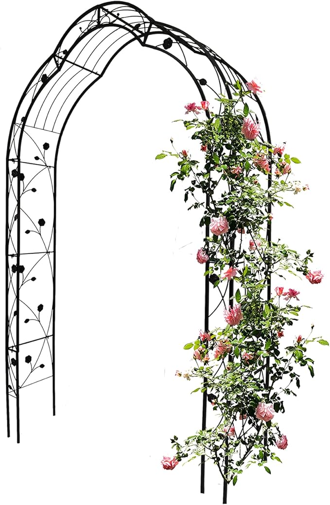 Galvanized Metal Garden Arch 98.4 Tall - Powder Coated Rust-Resistant Trellis for Climbing Roses &amp Vines Heavy Duty Wedding Arbor &amp Backyard Plant Support Structure (Black W59'' x H98.4'')